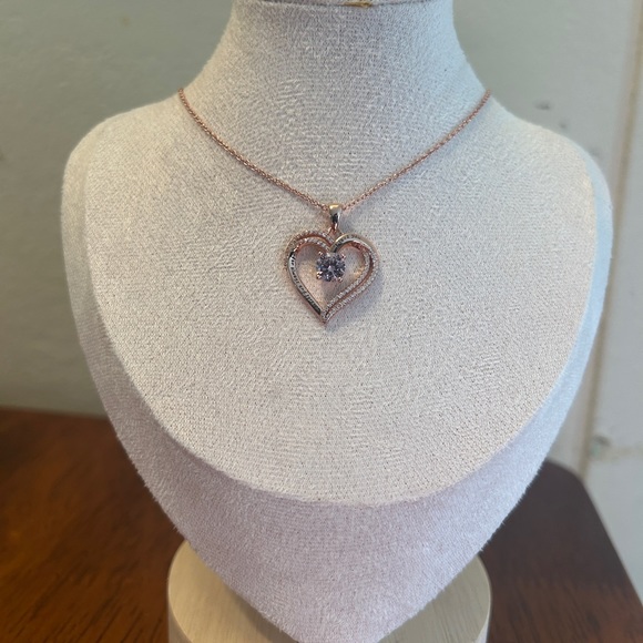 NWT 18k Rosegold Over 925 Sterling Silver Heart Birthstone CZ Pendant Necklace - Picture 2 of 7